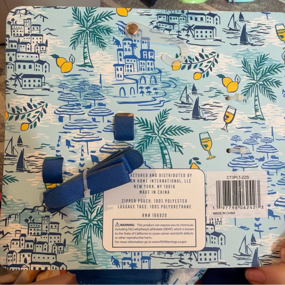 Amalfi Blue & White Striped Luggage Tag + Seaside Print Zipper Pouch Set - Picture 6 of 6